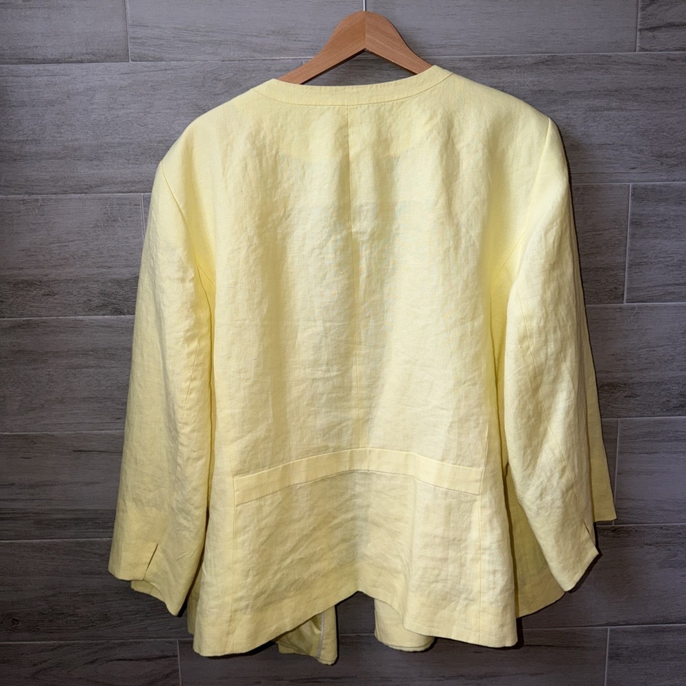 Talbots Open Front 100% Linen Blazer Size 22W Yellow Lined Lagenlook Preppy - Picture 4 of 6